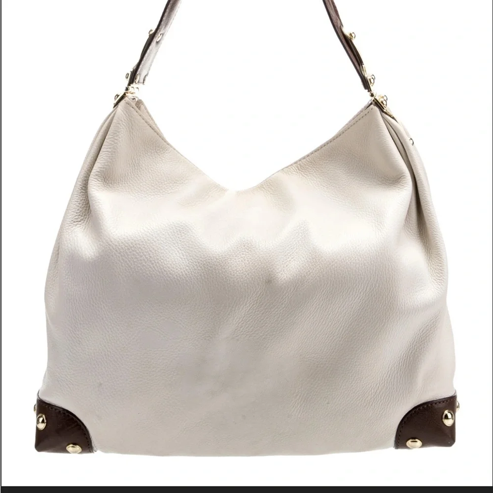 MICHAEL Michael Kors Bedford Cream and Brown Hobo Bag Gold Hardware Soft Leather
